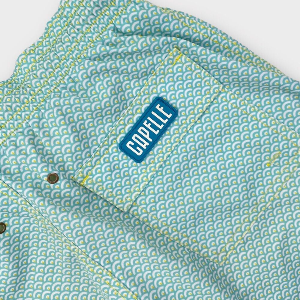 Capelle Swim Shorts Mens Extra Small Geometric Aqua Stretch Trunks 4" Inseam